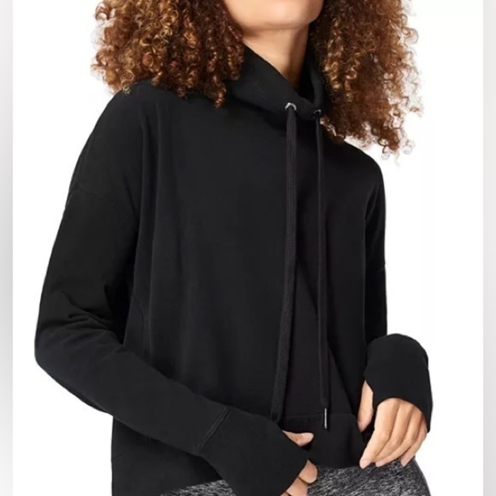 Sweaty Betty Harmonise Luxe Fleece‎ Funnel Neck Pullover Black Womens Size S